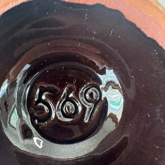 Vintage Green and Brown Drip Glaze Pedestal Vase Marked 569 Art Pottery - Picture 7 of 7